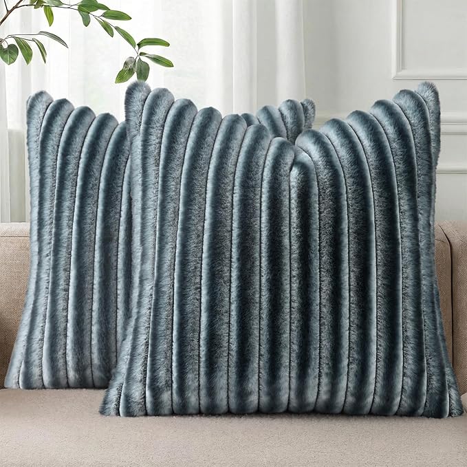 Pallene Faux Fur Plush Throw Pillow Covers 22x22 Set of 2, Luxury Soft Fluffy by PALLENE