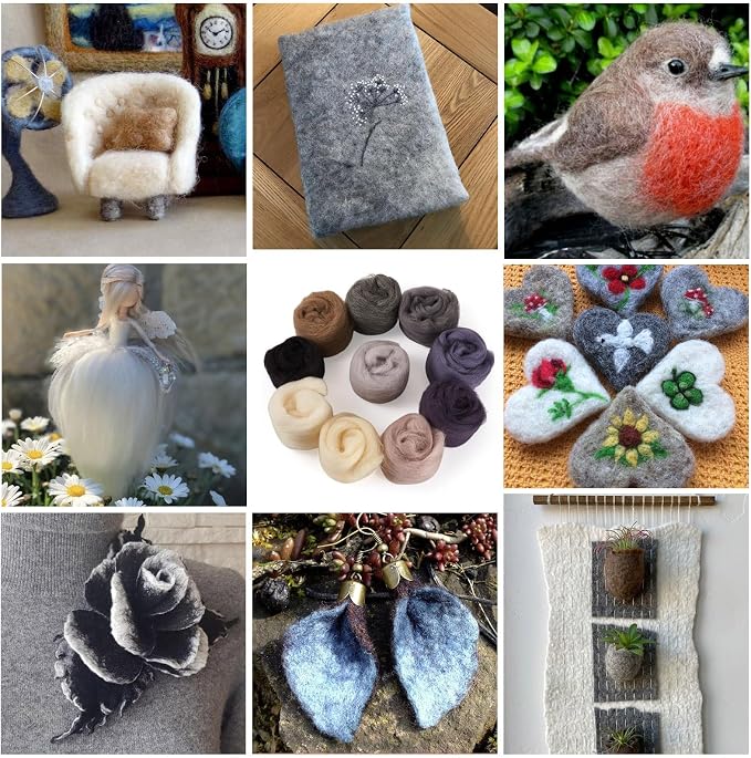 Boutigem 10 Colors 50G Black White Gray Needle Felting Wool Roving, DIY Craft - Image 7