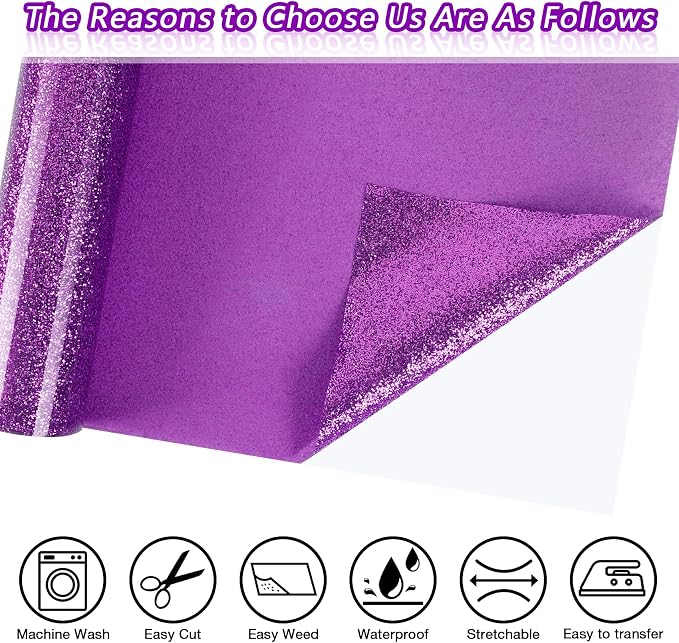 ​TORC Purple Glitter HTV Purple Heat Transfer Vinyl HTV Rolls - Image 2