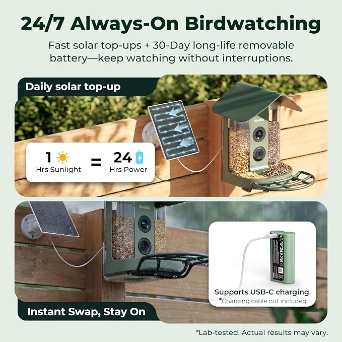 Kiwibit Smart Bird Feeder with Camera Solar Powered, 4K Video Live Stream - Image 3