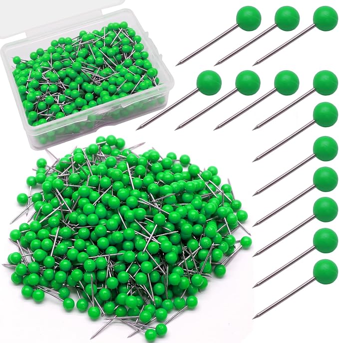 Green Map Pins, 1/8 Inch, Round Ball Head | Map Tacks, Small Thumb Tacks by Auvotuis