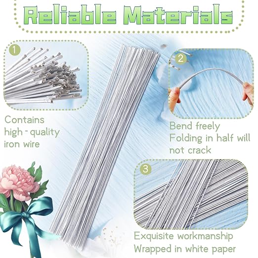 100 Pcs White Paper Wrapped Floral Stems Wire, 14 Inch 18 Gauge, Crafts Supplies - Image 3