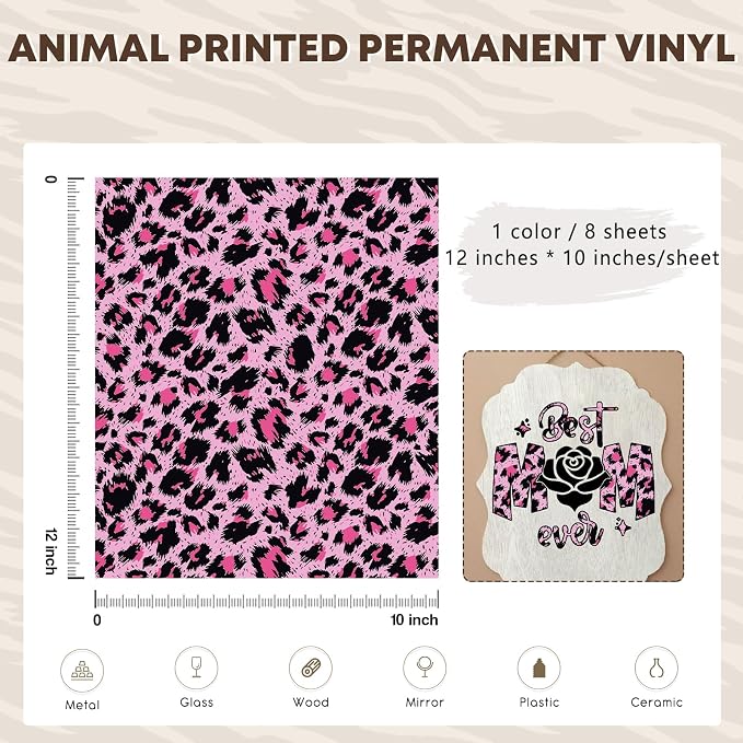 Tintnut Leopard Permanent Vinyl 8 Pcs 12x10in Pink Spots Adhesive Vinyl | - Image 2