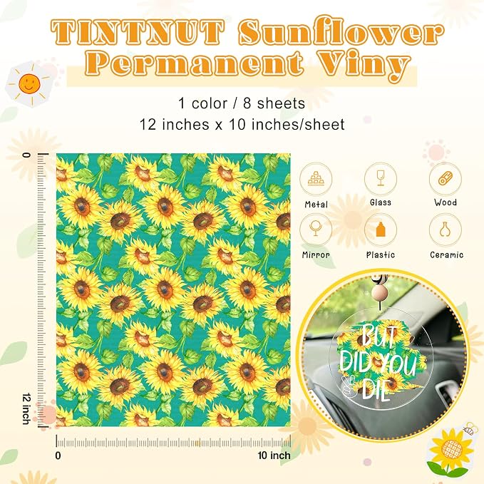 Tintnut Sunflower Permanent Vinyl 8 Sheets 12"x10" Yellow Adhesive Vinyl | - Image 2