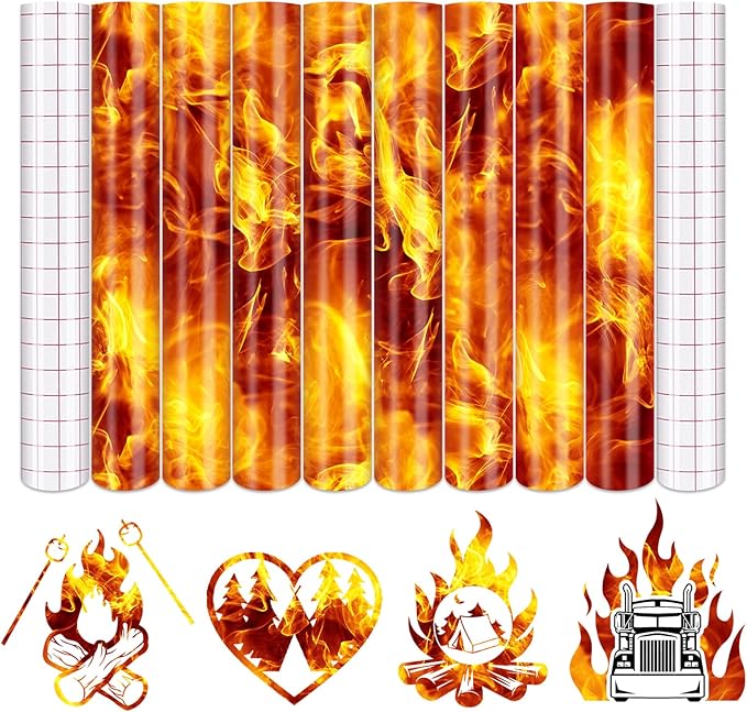 Tintnut Flame Pattern Permanent Vinyl 8 Pcs 12x10in Orange Adhesive Vinyl | by Tintnut
