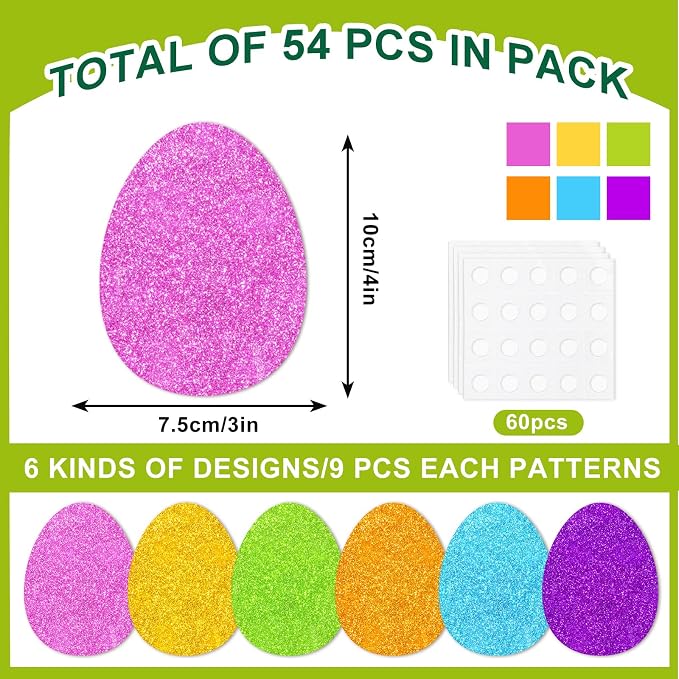 Whaline 54 Pcs Glitter Easter Egg Cutouts Colorful Egg Bulletin Board - Image 2