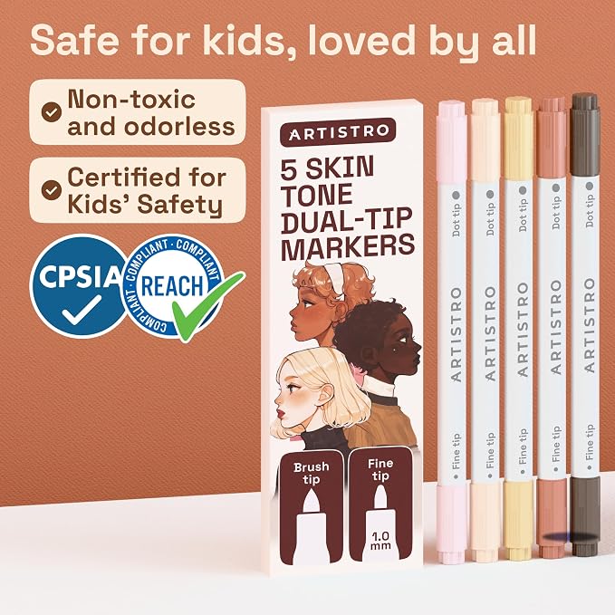 ARTISTRO 5 Skin Tones Dual-Tip Acrylic Paint Markers – Paint Pens Set - Image 8