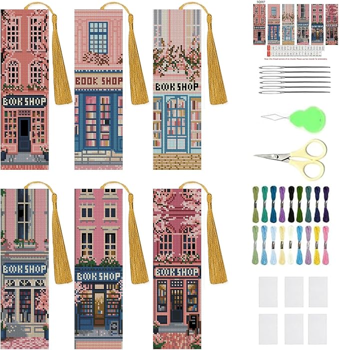 KYOQFVN 6 Pack Book Store Cross Stitch Bookmark, Cross Stitch Bookmarks Kit by KYOQFVN