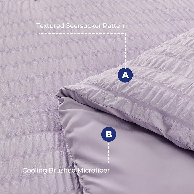 HYMOKEGE Lavender Duvet Cover Queen Size, Ultra Soft 3-Piece Seersucker Duvet - Image 4