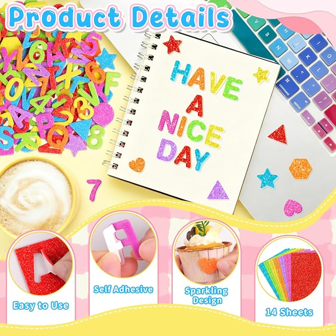 1568 Pcs Foam Letter Stickers Glitter, Self-Adhesive Glitter Alphabet Stickers - Image 3