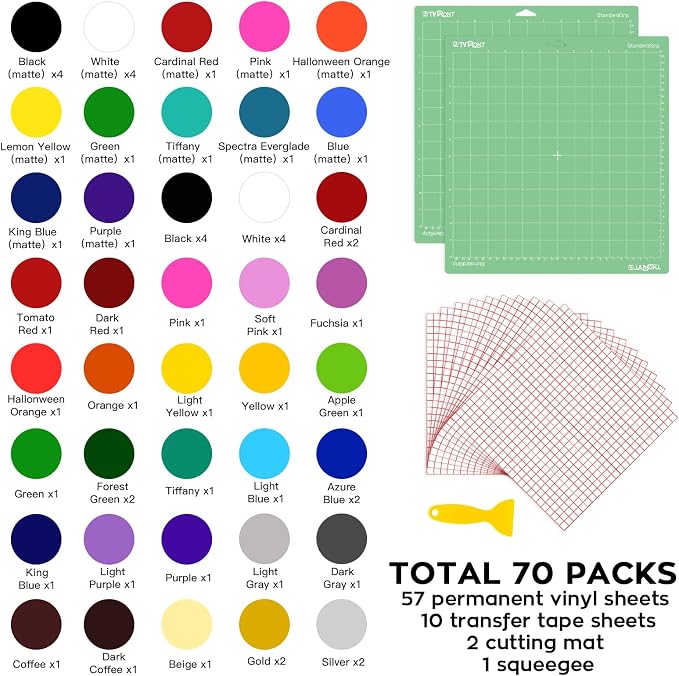 HTVRONT Permanent Vinyl 70 Pack 12"x12", Compatible - Image 2