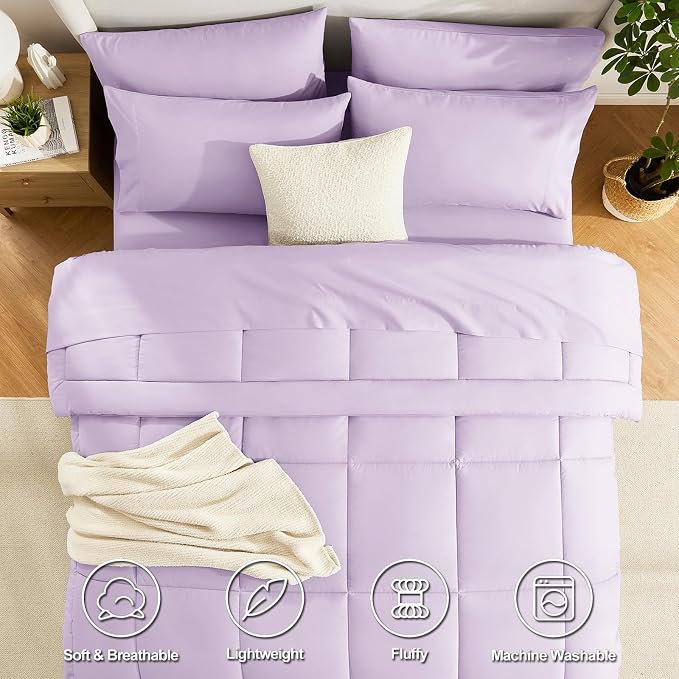 CozyLux Full Size Comforter Sets Lavender, 7 Pieces Bed in a Bag, Light Purple - Image 2