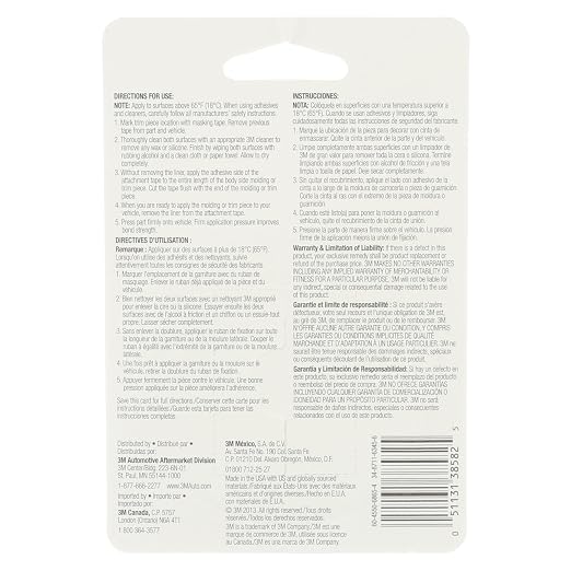 3M Auto Exterior Attachment Tape, 1/4 in x 5 ft, Heavy Duty Double-Sided - Image 4
