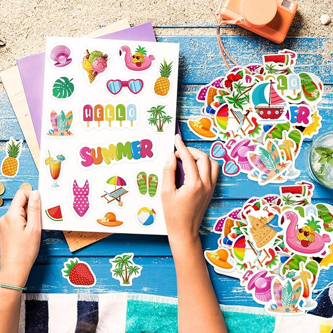 300Pcs Summer Foam Stickers, Colorful Self-Adhesive Summer Pool Beach Stickers - Image 4