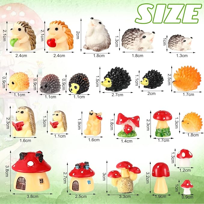 Woanger 30 Pcs Fairy Outdoor Garden Accessories Resin Hedgehog Mushroom - Image 2