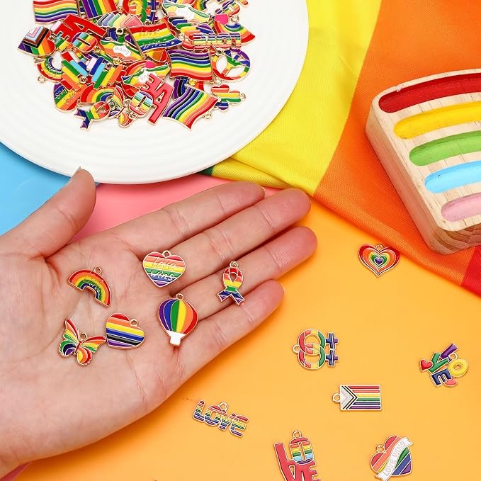 SANNIX 90Pcs Rainbow Enamel Charms, Gay Pride Charm Assorted LGBT Rainbow Charm - Image 4