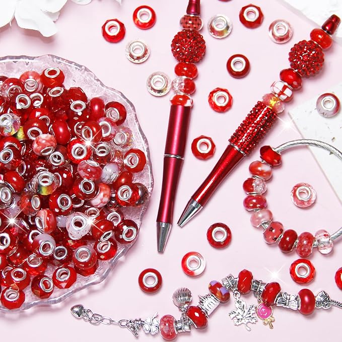 60Pcs Large Hole Beads Spacer Beads Red Assorted European Craft Big Beads Large - Image 3