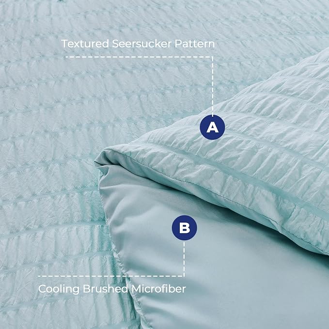 HYMOKEGE Lake Blue California King Comforter Set Seersucker 7 Pieces, All - Image 4