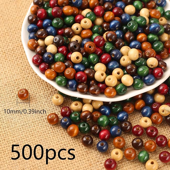 DAHI 500PCS Colorful Wooden Beads 10mm Assorted Macrame Wooden Loose Spacer - Image 2