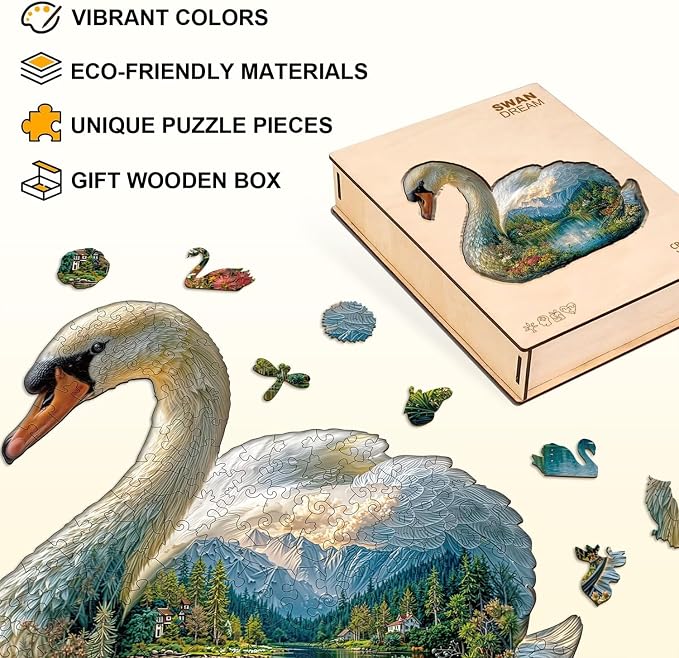 Swan Dream Puzzles Adults Gifts Wooden 90 Pieces 8.5 * 8in - Image 2