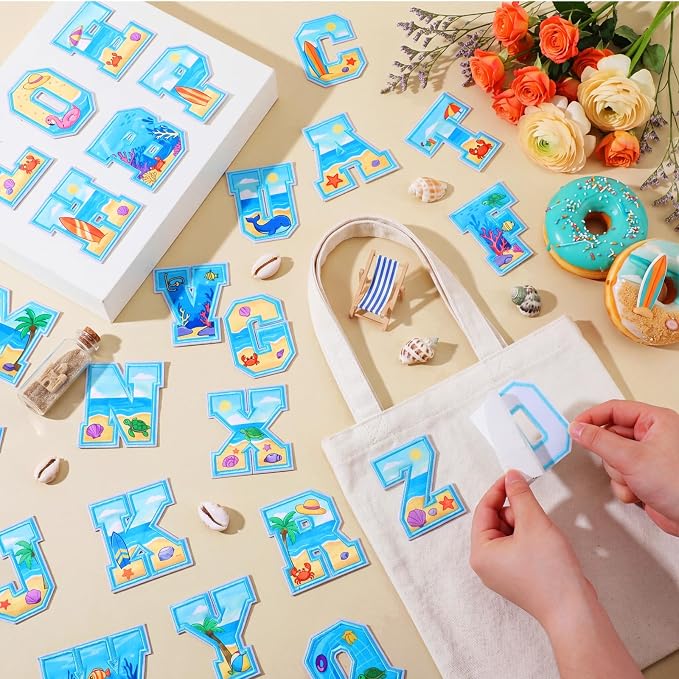 WILLBOND 52 Pcs Beach Alphabet Patches 2.8 Inch Self Adhesive Letter Patches - Image 6