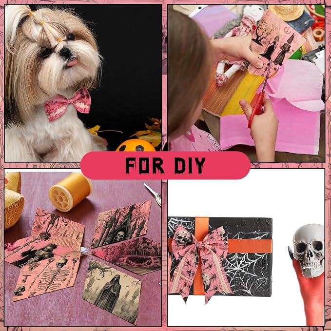 HunnmingRe 20 Pcs 10''x10'' Pink Halloween Quilting Fabric Square Vintage - Image 5