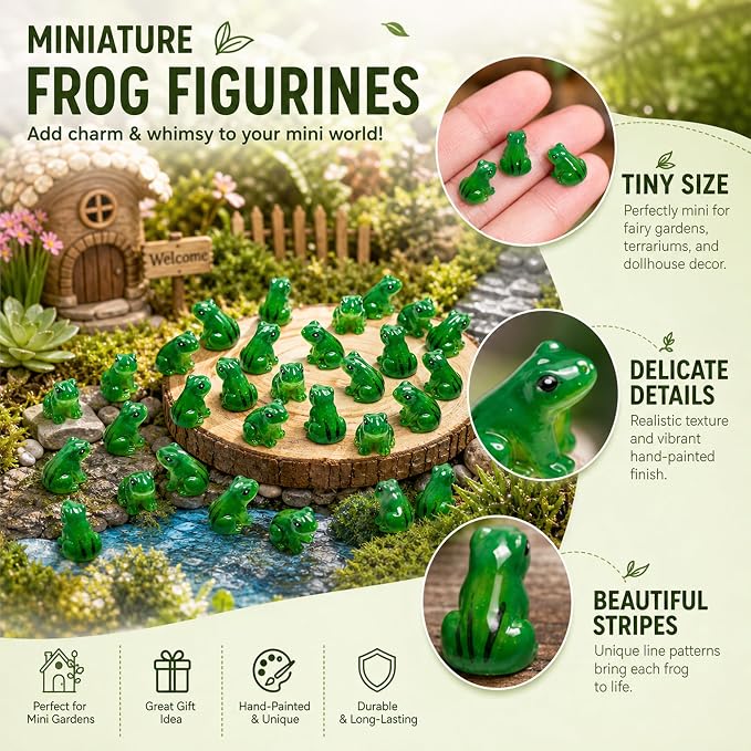 Exasinine 30 Pcs Resin Mini Frogs Green Frog Miniature Figurines Animals Model - Image 3