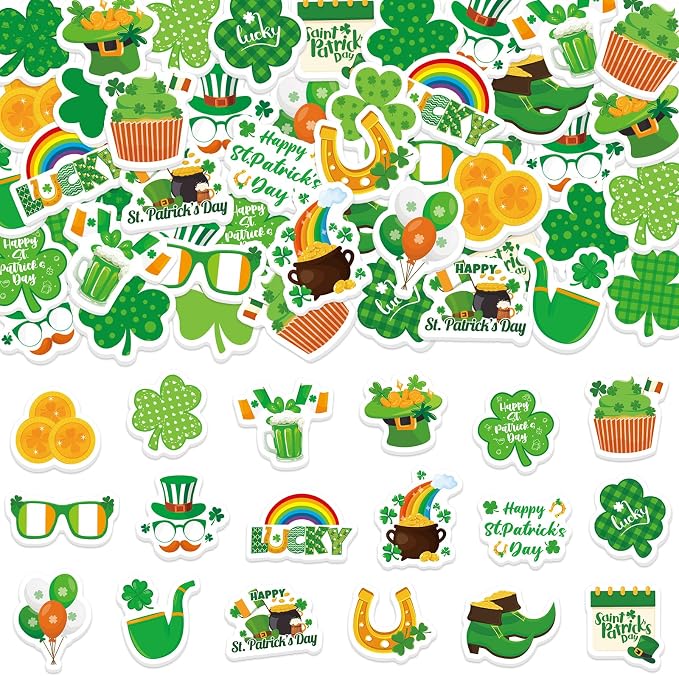 300Pcs St. Patrick’s Day Foam Stickers, Self-Adhesive Lucky Shamrock Clover by Bonieset