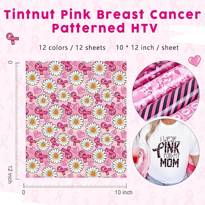 Tintnut Black Pink Ribbon Heat Transfer Vinyl, easy cut & weed, stretch washable - Image 2
