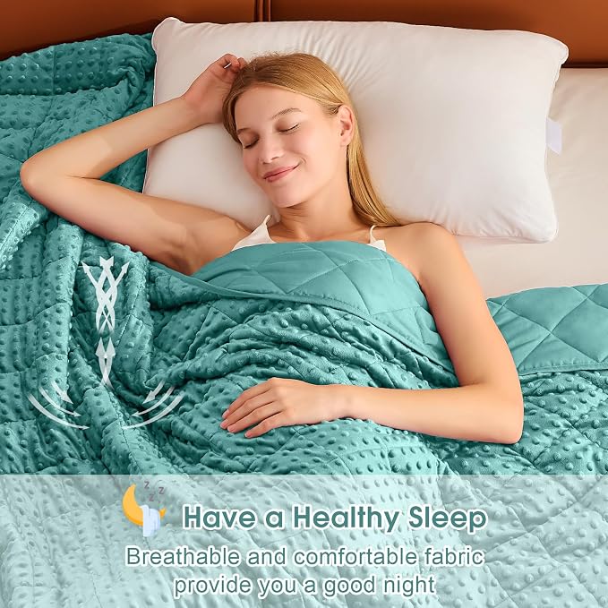 Teal Weighted Blanket for Adults 20lbs, Twin Full Size Cooling Minky Heavy - Image 8