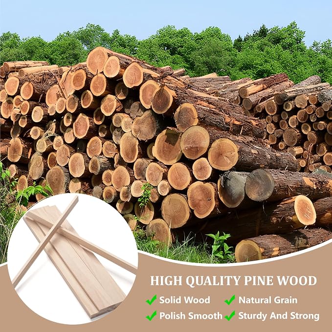 Wood Strips Slats for Wall, Wooden Dowels Wooden Sticks for Crafts 1/4" ×3/4" × - Image 4
