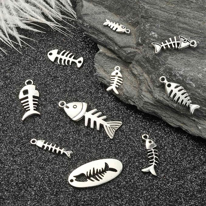 DanLingJewelry 100Pcs 10 Styles Fish Charm Bulk Fish Bone Charms Skeleton Charms - Image 4