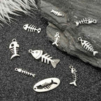 DanLingJewelry 100Pcs 10 Styles Fish Charm Bulk Fish Bone Charms Skeleton Charms - Image 4