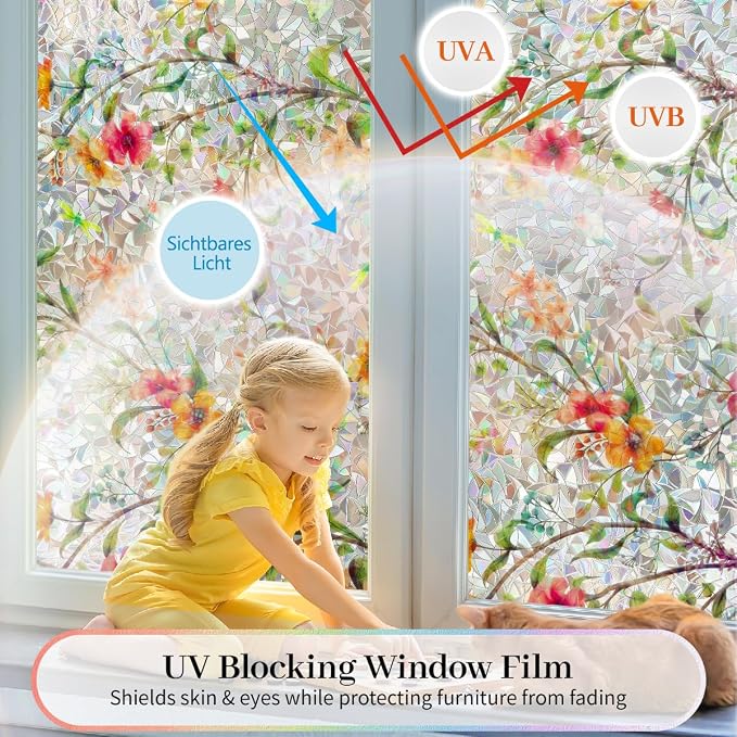 Window Privacy Film Stained Glass Window Film Static Cling Suncatcher UV - Image 4