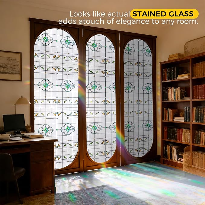 OHTMERU 3D Stained Glass Window Privacy Film, Heat Control UV Blocking Static - Image 2