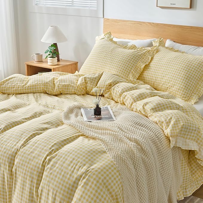 Gingham Duvet Cover Full Size, 3 Pieces Soft Breathable Microfiber Plaid - Image 6