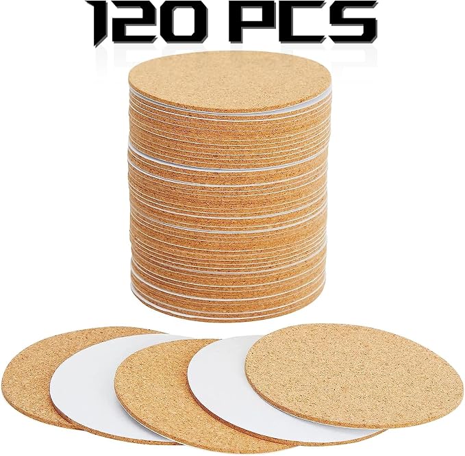 Self-Adhesive Cork Round, Allazone 120 Pack 9 x 9CM Cork Backing Sheets - Image 3