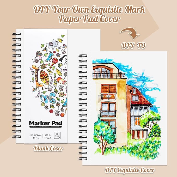 135lb/200gsm Marker Paper Pad, 5×7in Double Sided Bleedproof Marker Sketchbook - Image 3