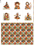 Autumn Girls Patchwork Cotton Fabric Panel – 6 Designs + Bonus Patchwork Sheet by FabricsTown