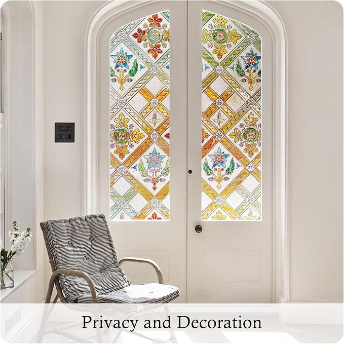 Coavas Stained Glass Window Film Decorative Privacy Cling - Image 2