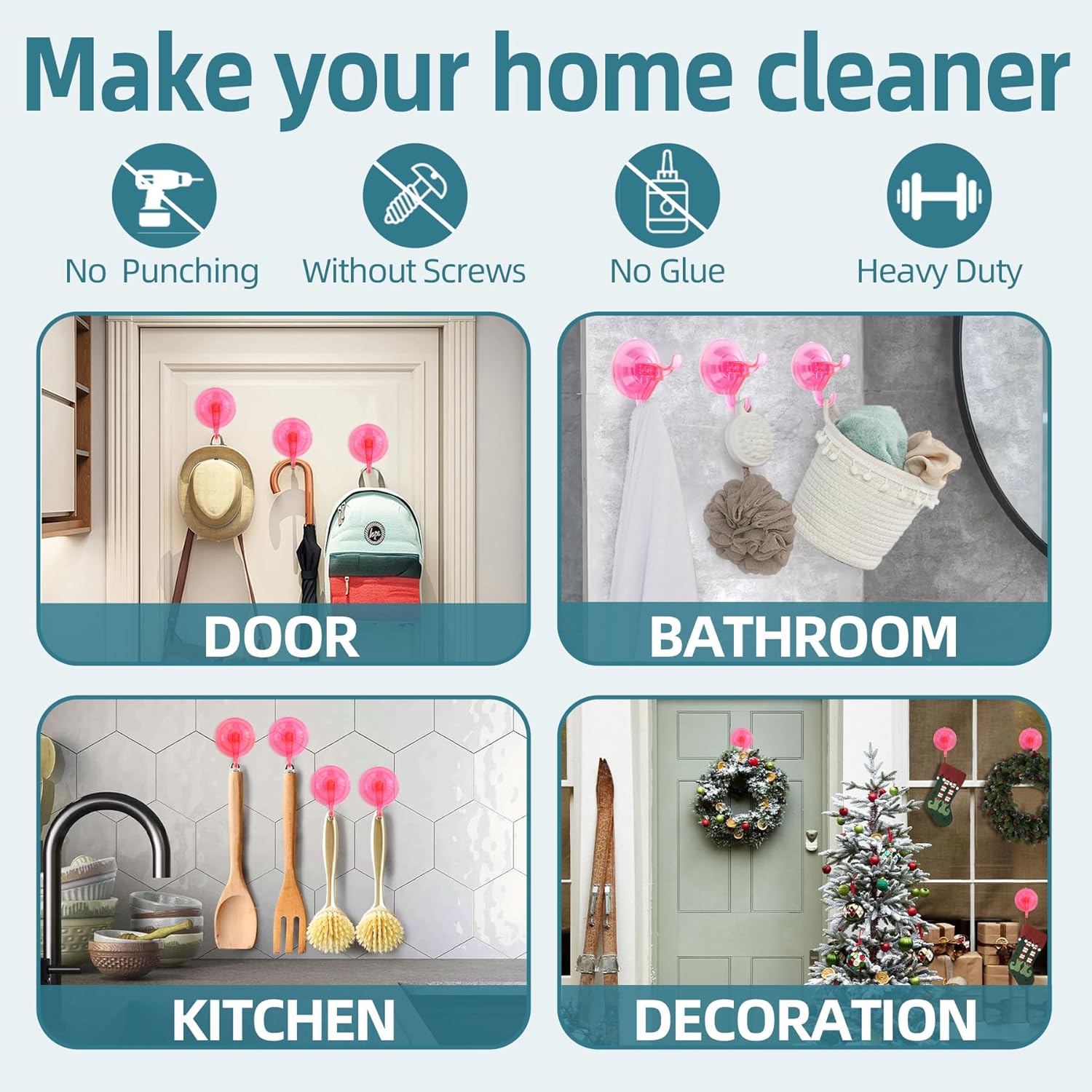 Antimbee 3 Pack Suction Cup Hooks, Clear Suction Cup Hanger, Removable Small Suction Cups for Shower, Bathroom, Glass, Door, Windows, Kitchen-Up to 11 lbs on Smooth Surface (Transparent Pink)