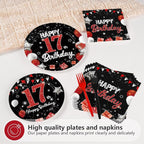 96Pcs Red and Black Party Decorations Happy 17th Birthday Plates and Napkins - Image 4