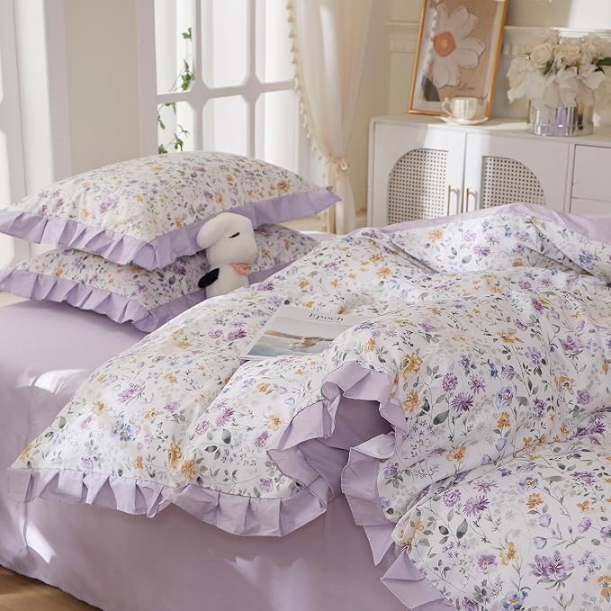 mixinni Floral Duvet Cover Set Twin Size, 100% Cotton 3-Piece Bedding Set - Image 4