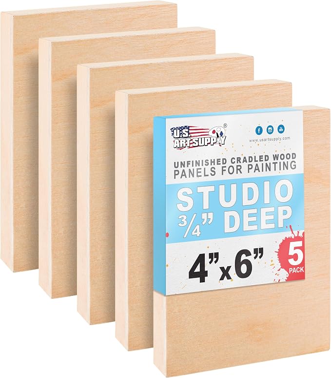 U.S. Art Supply 04" x 06" Unfinished Cradled Wood Panels by USArtSupply
