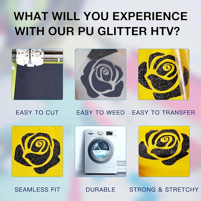 HTVRONT Black Glitter HTV Vinyl Roll - Image 3