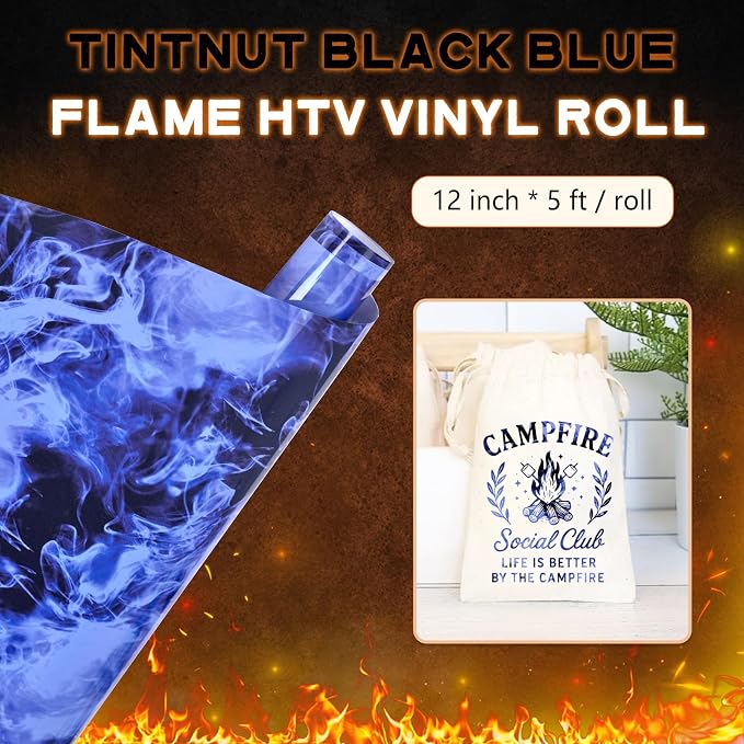 Tintnut Black Blue Flame Heat Transfer Vinyl Roll, stretch washable, heat press - Image 2