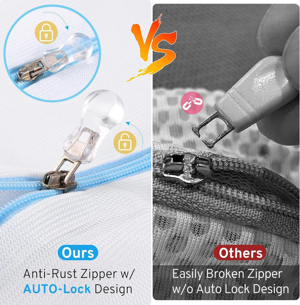 3 Pack 3 Size Mesh Laundry Bags Set for Delicates with AUTO-Lock Zipper, Lingerie Bags for Washing Delicates, Laundry Bags Mesh Wash Bags, Delicates Laundry Bag for Jeans,Blouse,Stocking,Bra