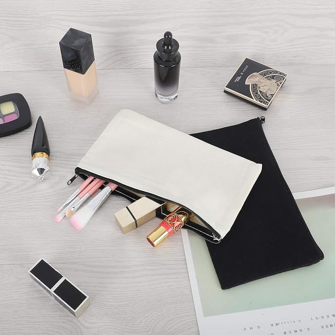 12 Pieces Cotton Canvas Makeup Bag, Blank DIY Craft Bag - Image 3