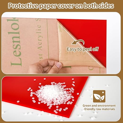 Lesnlok 8 x 12 Red Acrylic Sheets 1/8 inch Thick 3mm 2 Pieces Cast Plexiglass - Image 3