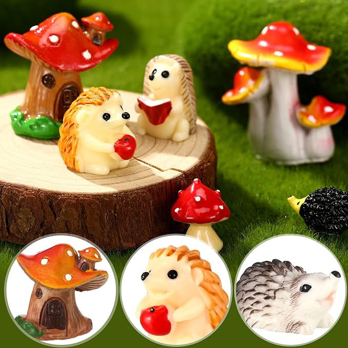 Woanger 30 Pcs Fairy Outdoor Garden Accessories Resin Mini Hedgehog Mushroom - Image 3